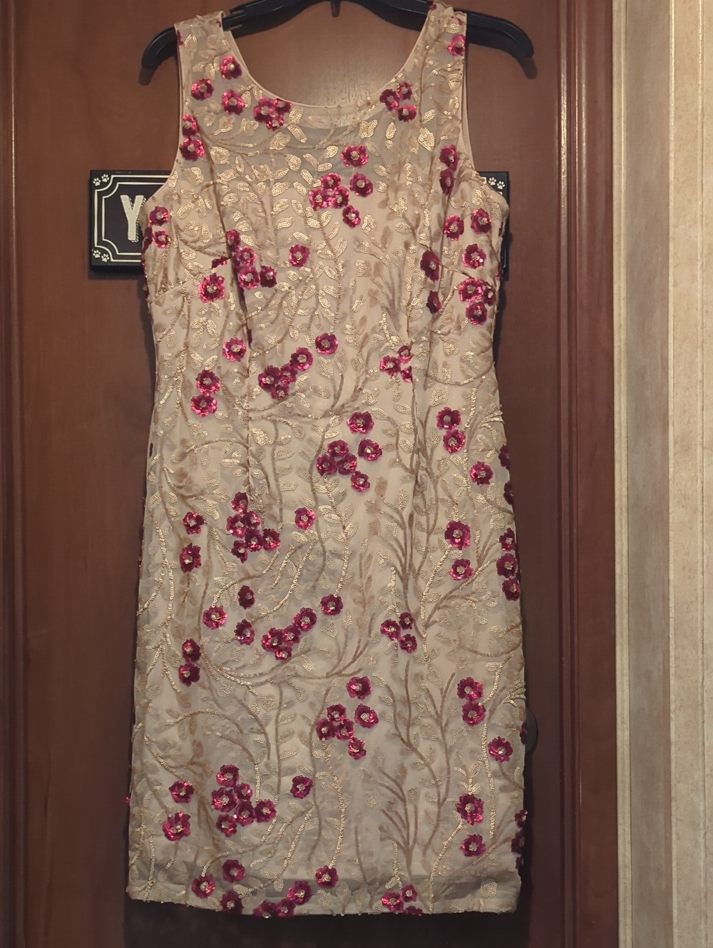 Calvin Klein Mauve Midi Dress with Pink Sequin Floral Embroidery